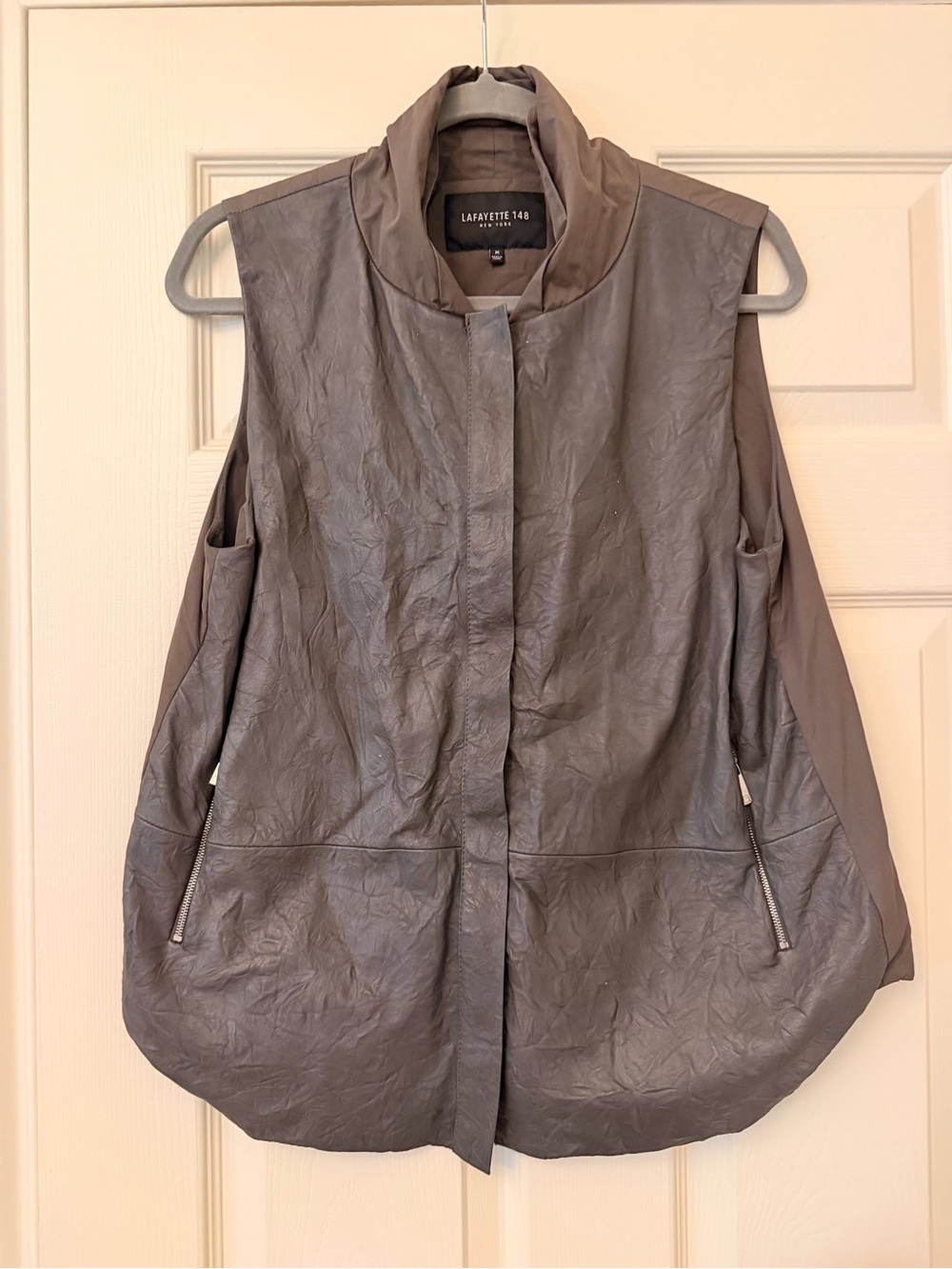 Lafayette 148 New York Taupe Leather-Front vest